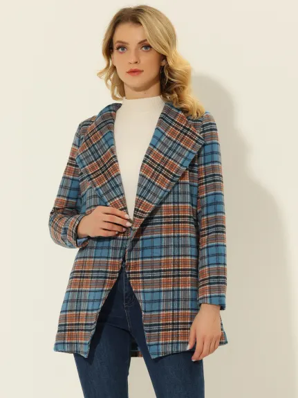 Allegra K- Manteau à carreaux avec ceinture et ourlet asymétrique, col châle