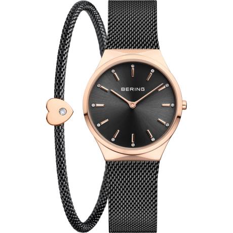 BERING - 31mm Ladies Classic Stainless Steel Watch In Rose Gold/Black