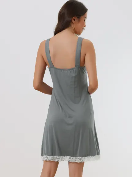 cheibear - Full Slip Pleated Lace Sleep Dress