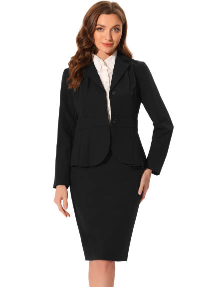 Allegra K- Comfortable Suit Set-2 Pieces Peplum Blazer and Pencil Skirt