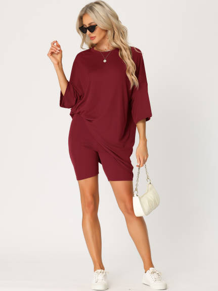cheibear - Oversized T-Shirt with Shorts Lounge Sets