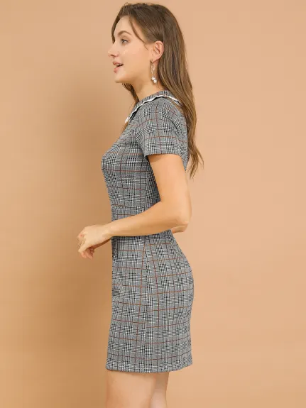 Allegra K- Short Sleeve Slim Houndstooth Mini Dress
