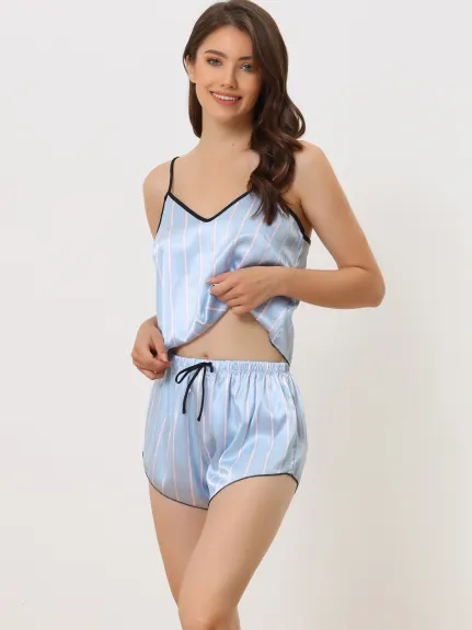cheibear - Sleeveless Cami Top Satin Pajama Set