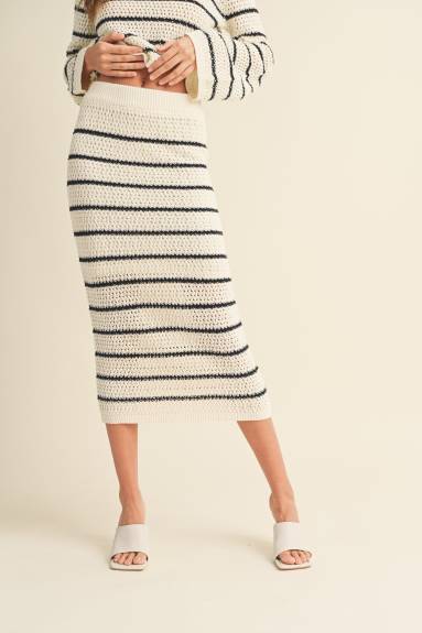 Evercado - Jupe mi-longue tricotée à rayures