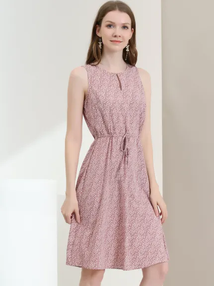 Allegra K- robe A-Line sans manches avec cordon de sertissage pour femme