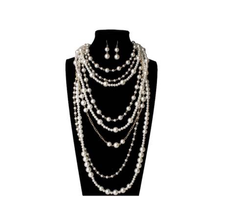 Collier à Chaînes Superposées en Perles Vintage avec Boucles d'Oreilles Assorties à Perles Pendantes - Don't AsK