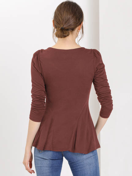 Allegra K- Long Sleeves Scoop Neck Casual Peplum Shirt