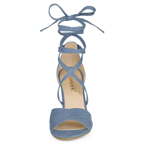 Allegra K - Solid Crisscross High Heel Lace up Sandals