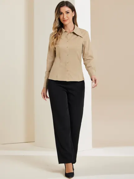 Allegra K - Point Collar Long Sleeve Chiffon Shirt