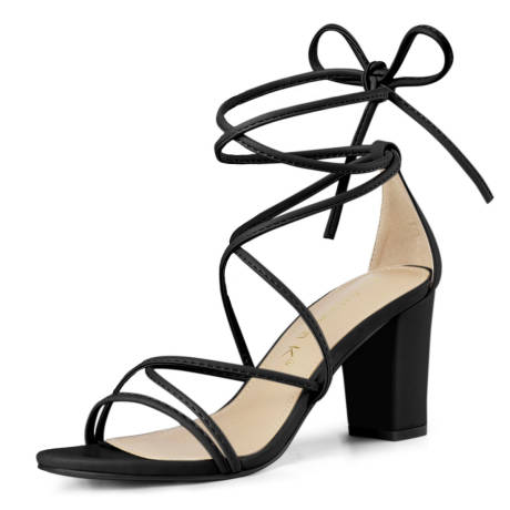 Allegra K- Straps Lace Up Chunky Heel Sandals