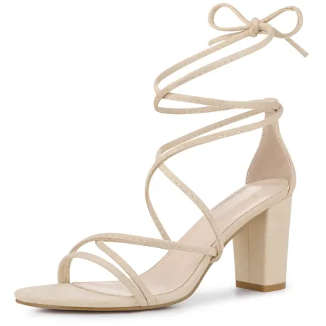 Allegra K - Lace Up Heels Strappy Chunky Heel Sandals
