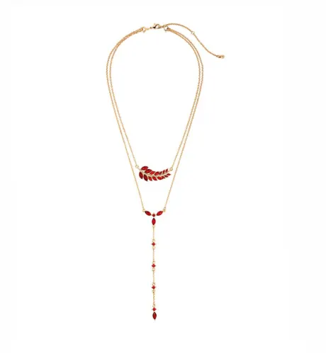Goldtone & Red Leaf Layered Necklace - Don't AsK