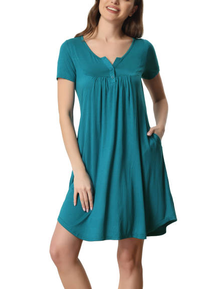 cheibear - Soft Button with Pockets Short Sleeve Nightgown