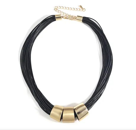 Black Multi-Strand Faux Leather & Goldtone Necklace - Don't AsK