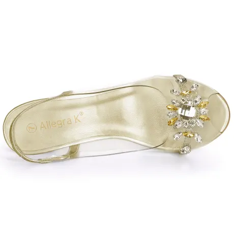 Allegra K - Flower Rhinestone Peep Toe Heeled Sandals