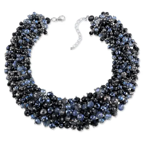 Navy & Black Beaded Clustered Statement Necklace - Don't AsK