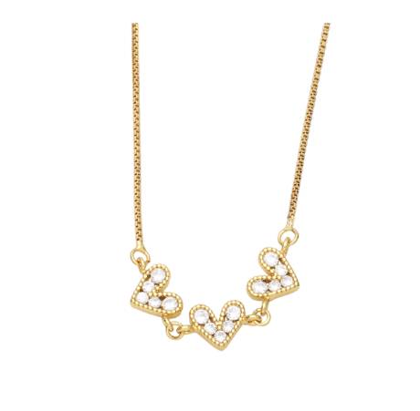 Goldtone Dainty Triple Heart Necklace with CZ in Clear - Eva Sky2
