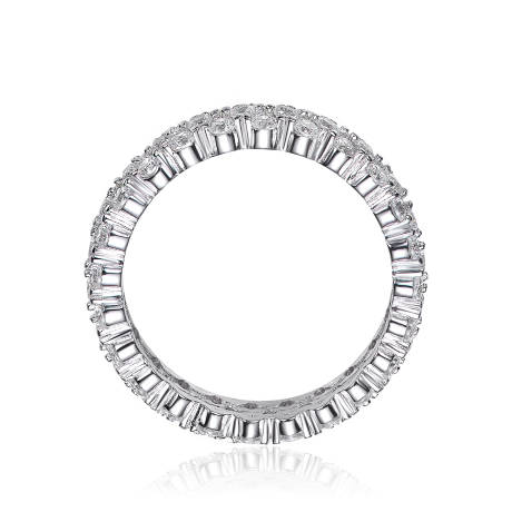 Genevive Sterling Silver with white gold Plated Clear Round Cubic Zirconia Curved Eternity Ring