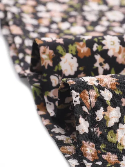 Allegra K- Lace Crochet Contrast Collar Ruffle Tie Neck Floral Dress