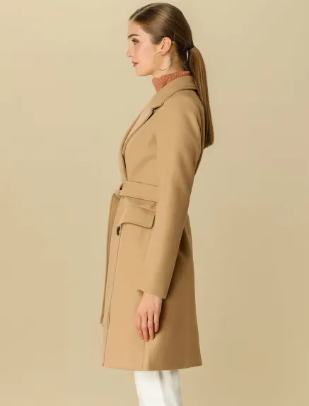 Allegra K- Double Breasted Belted Pocket Trench Coat