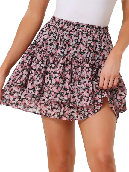 Allegra K- Floral Print A-Line Ruffle Mini Skirt