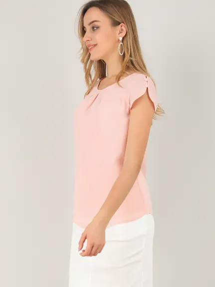 Allegra K- Pleated Front Button Closure Sleeve Blouse Top