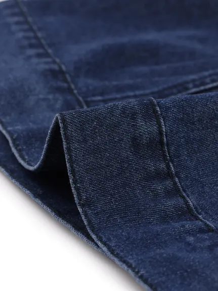 Allegra K - Veste en jean courte boutonnée