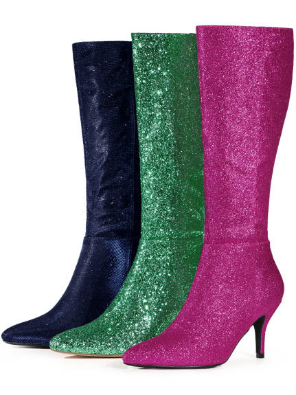 Allegra K- Glitter Stiletto Heel Knee High Boots