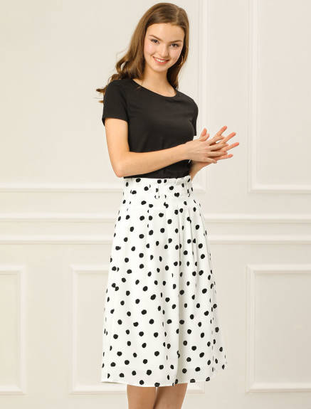 Allegra K- Women's Belted Elastic Waist A-Line Midi Skirt