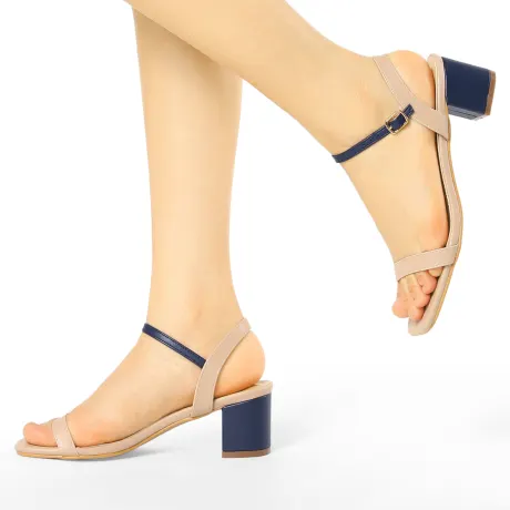 Allegra K - Slingback Buckle Chunky Heel Two-Tone Sandals
