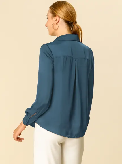 Allegra K- Elegant V-Neck Long Sleeve Blouse Shirt