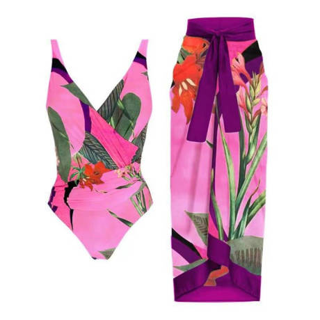 Urban Lux Tropical One Piece Swimsuit With Matching Sarong