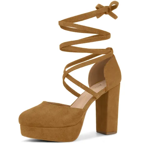 Allegra K - Round Toe Lace Up Platform Strappy Heels