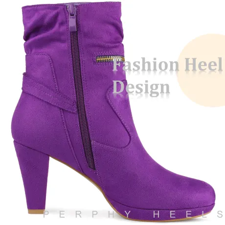 Allegra K - Ankle Zip Decor Platform Block Heels Boots
