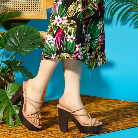 Allegra K - Chunky High Heel Strappy Platform Slide Sandals