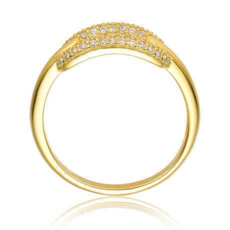 Genevive Sterling Silver 14K Gold Plated and Cubic Zirconia 2-Row Modern Ring