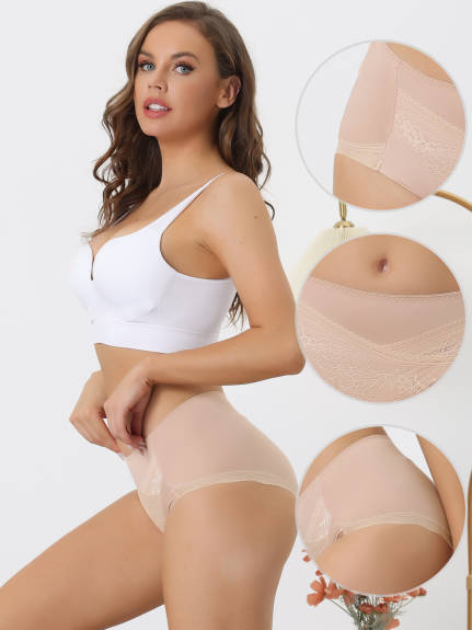 Allegra K- Slip sous-vêtement extensible taille moyenne en dentelle pour femme