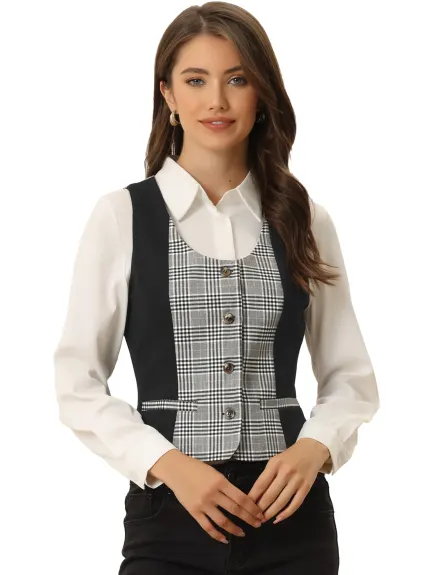 Allegra K- Vintage Waistcoat Plaid Button Down Vest