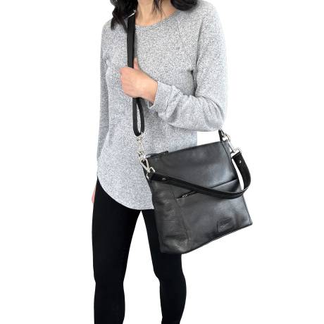 Club Rochelier Grand sac à bandoulière hobo en cuir multi-poches zippées pour femme
