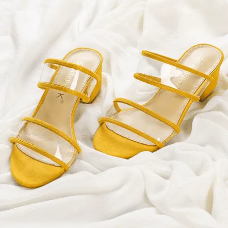 Allegra K - Clear Strap Block Heel Slide Sandals