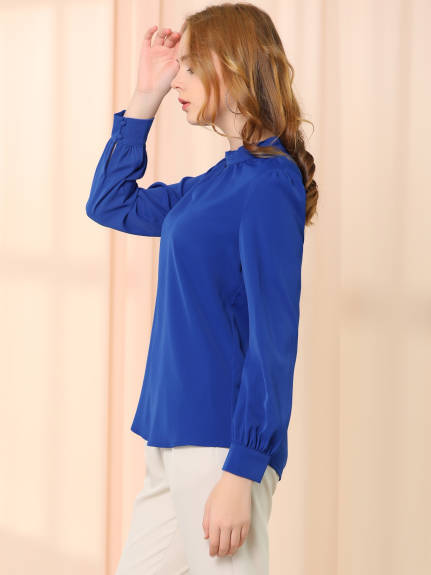 Allegra K- Women's Business Shirt Elegant Stand Collar Fall Long Sleeve Blouses