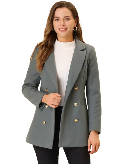Allegra K- Notched Lapel Long Sleeves Double Breasted Trenchcoat