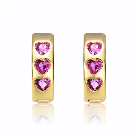 Boucles d'oreilles créoles plaquées or jaune 14 carats avec cœur en zircone cubique rose