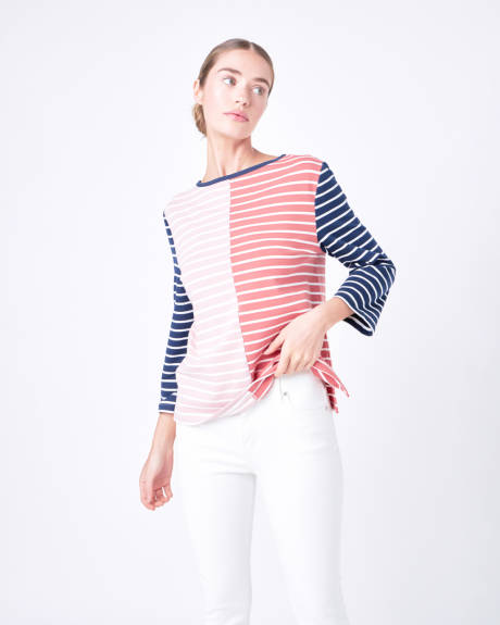 English Factory- Striped Color Blocked 3/4 Length Sleeve Tee
