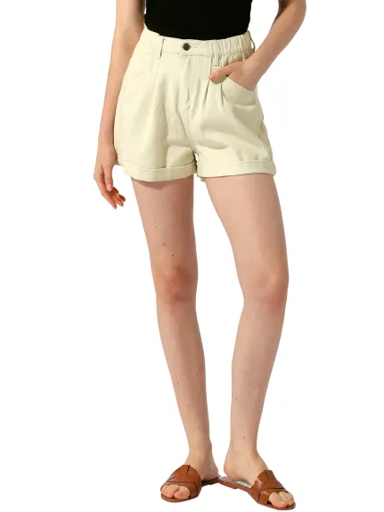 Allegra K- High Waist Elastic Waist Summer Denim Shorts