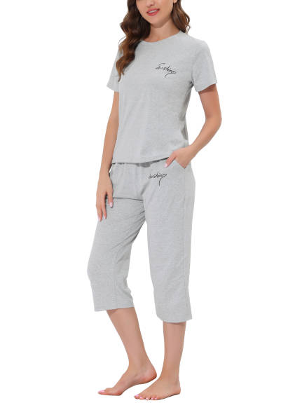 cheibear - Round Neck Capri Summer Nightwear PJ Set