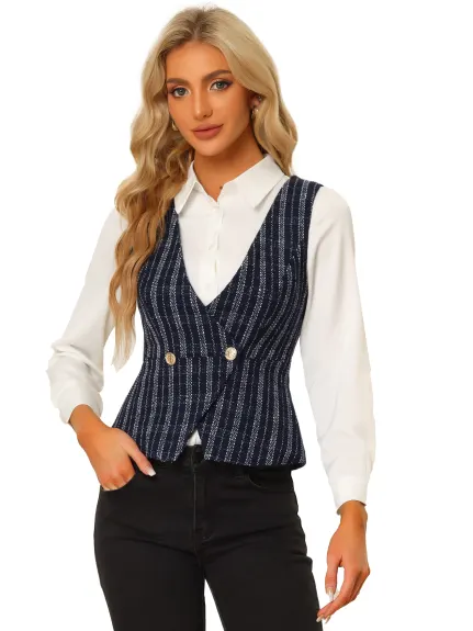 Allegra K- veste à carreaux Vintage en Tweed
