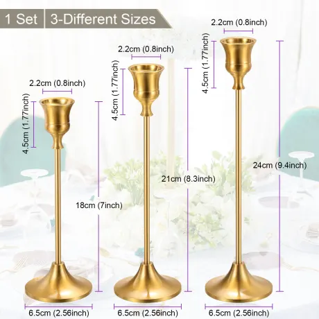 Cheibear- Taper Candlestick Holder Fits Decor Assorted Size 3pcs