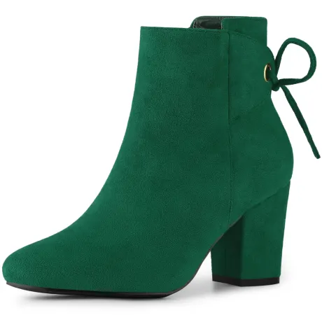 Allegra K - Round Toe Tie Back Chunky Heel Ankle Boots