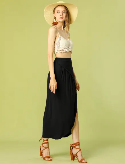 Allegra K- Ruched Split High Waist Maxi Skirt